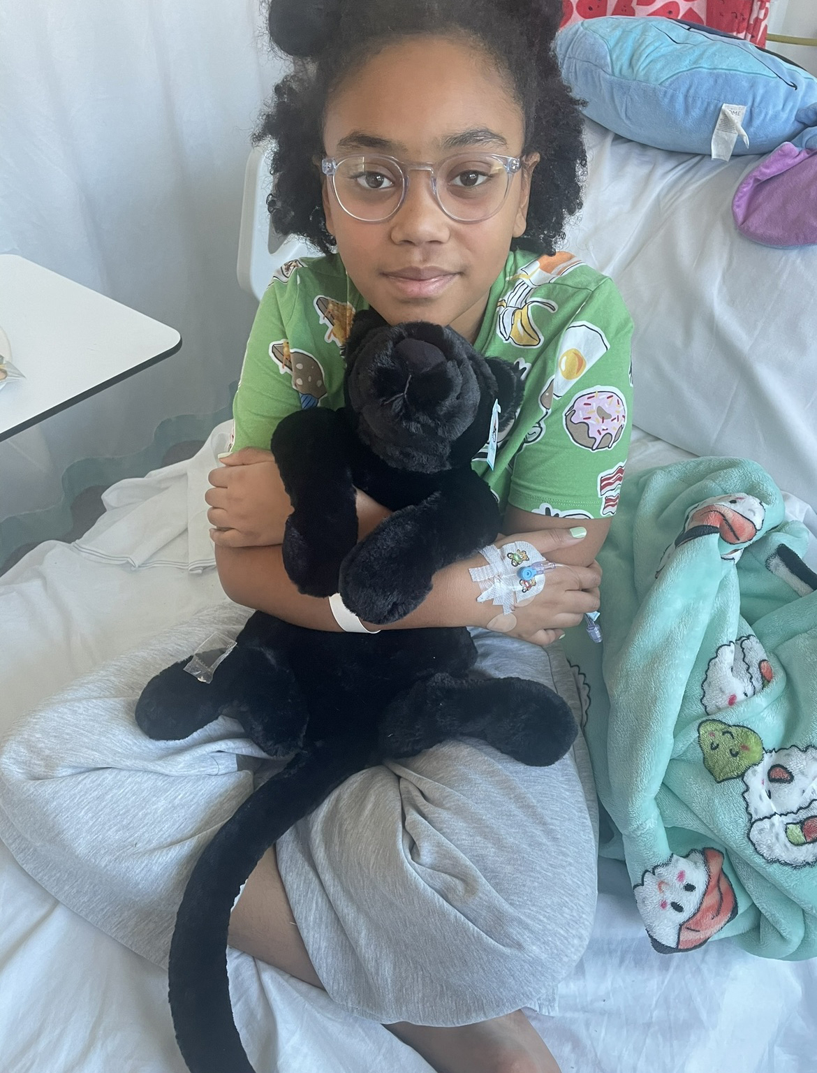 Tia is an animal lover, and was comforted by her cuddly toys during her treatment
